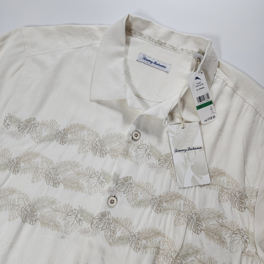 Tommy Bahama Cream Button-Down Shirt with Beige Leaf Print